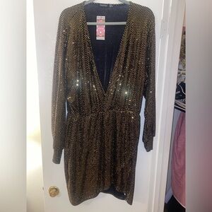 Boohoo Black and Gold Long Mini Dress